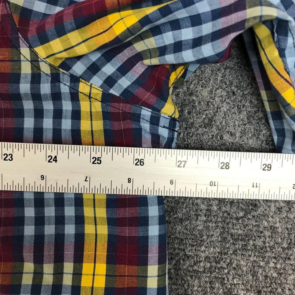 Saddlebred Mens Large Plaid Button Down Shirt Long Sleeve Yellow Blue Multicolor